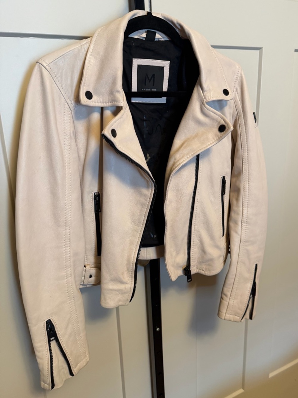 Mauritius Beige and Black Lambskin Leather Jacket